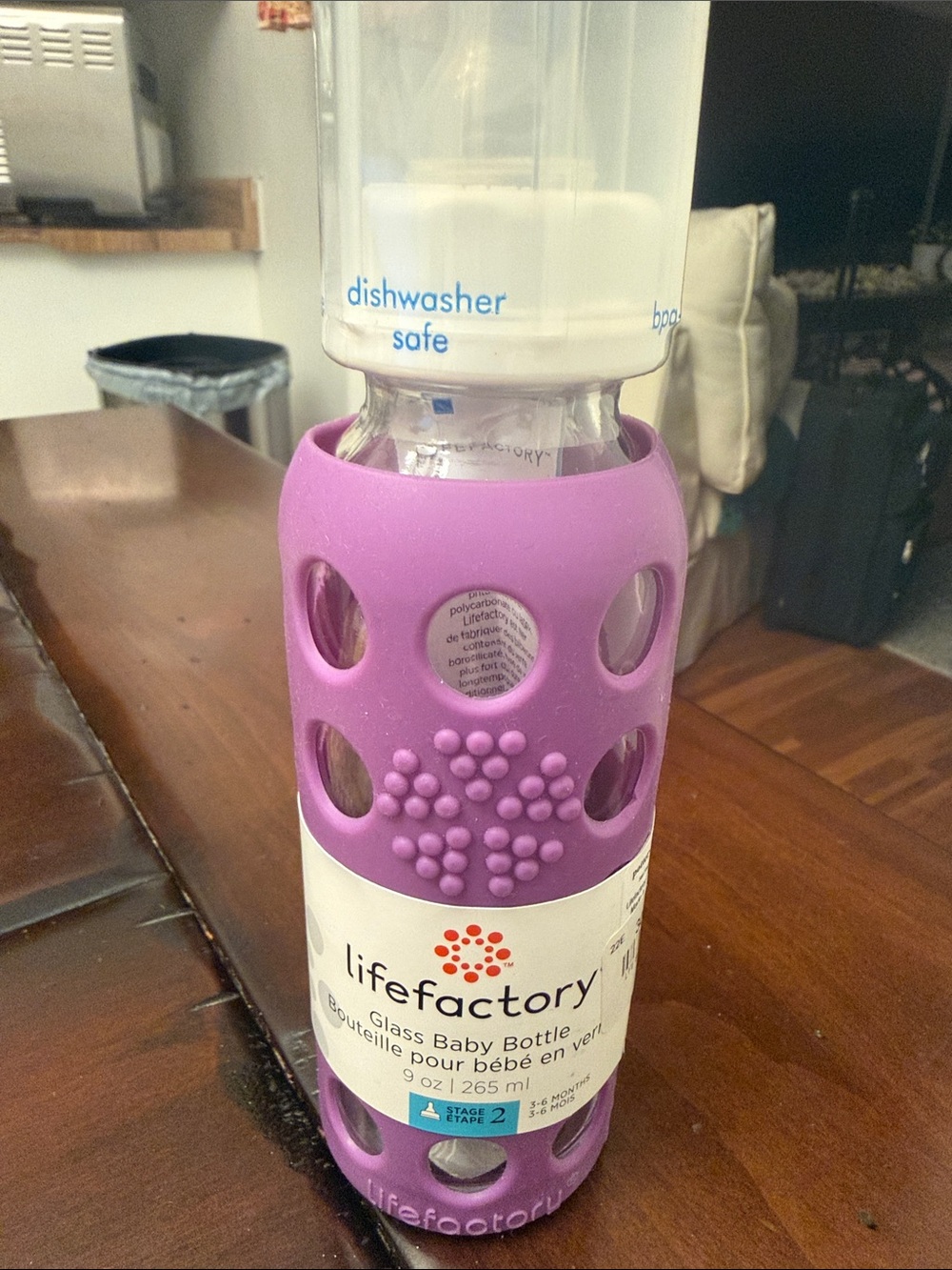 lifefactory Glass Baby Bottle with Purple Silicone Sleeve